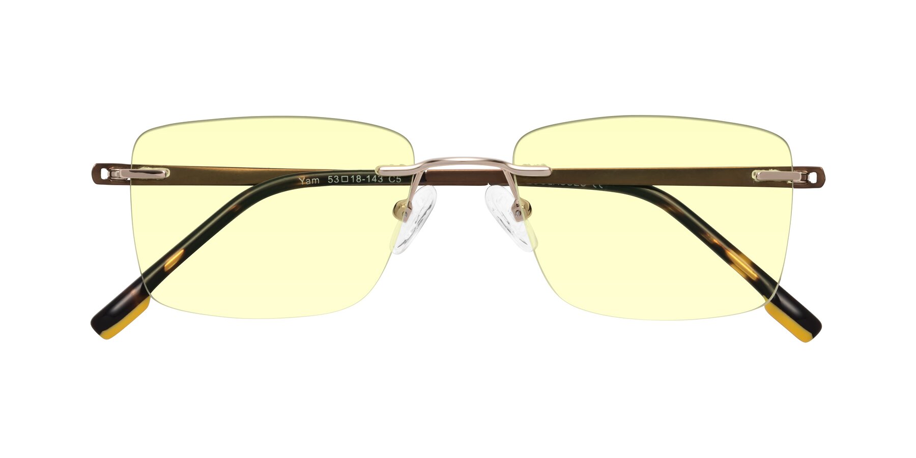 Folded Front of Yam in Gold-Brown with Light Yellow Tinted Lenses