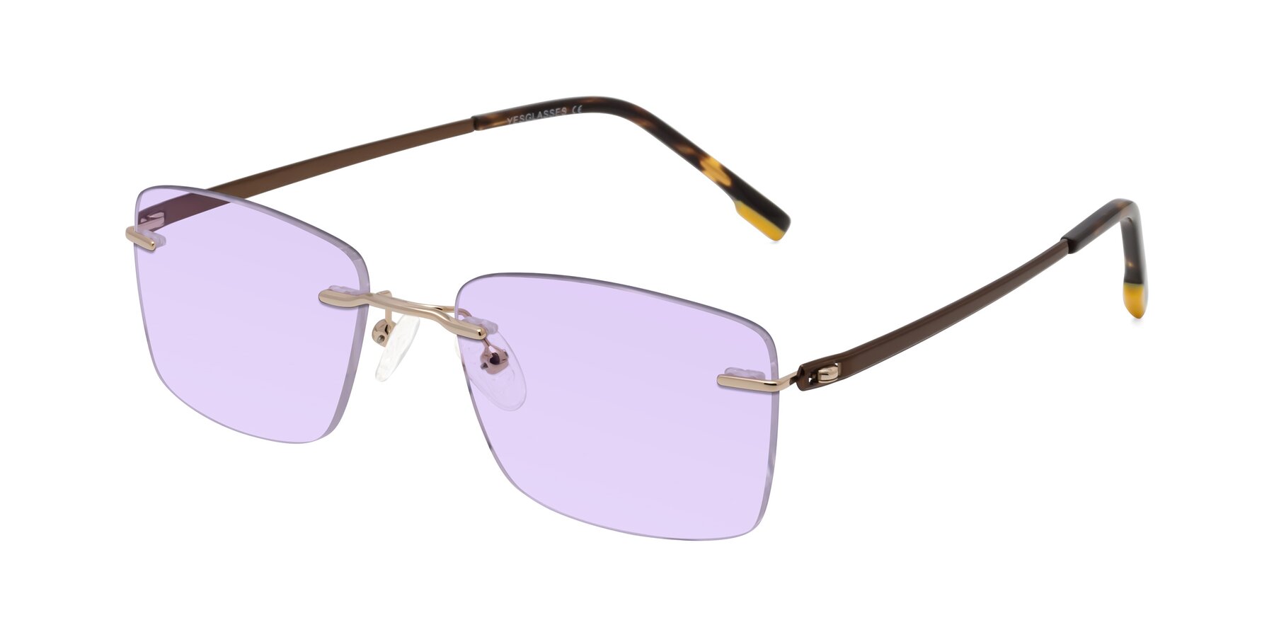 Angle of Yam in Gold-Brown with Light Purple Tinted Lenses