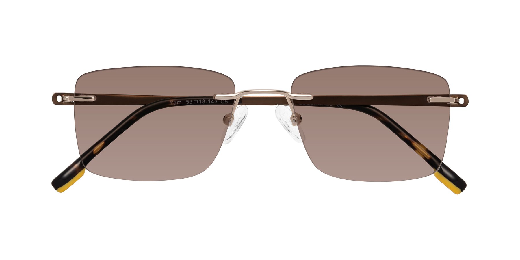 Folded Front of Yam in Gold-Brown with Medium Brown Tinted Lenses