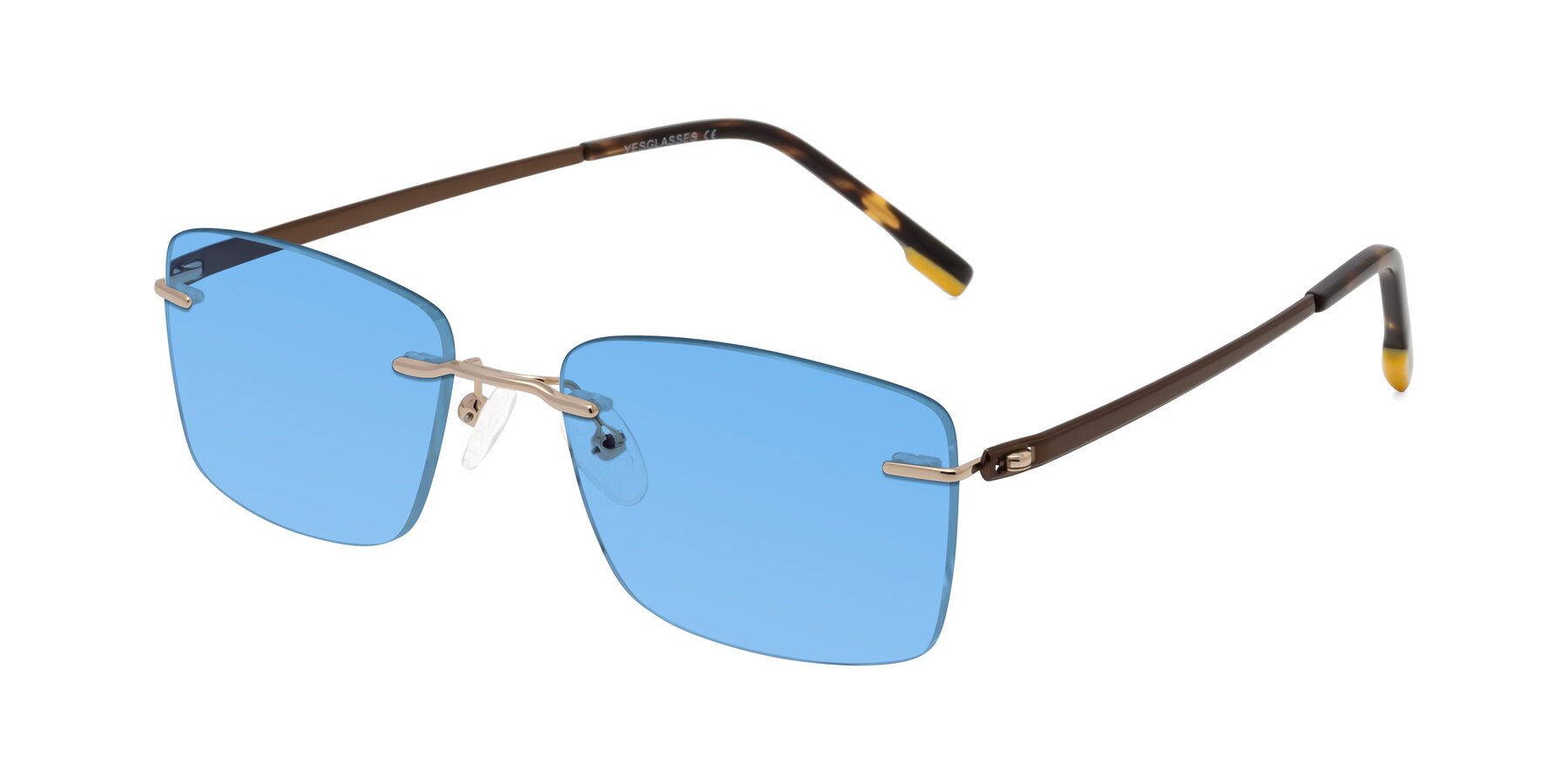 Angle of Yam in Gold-Brown with Medium Blue Tinted Lenses