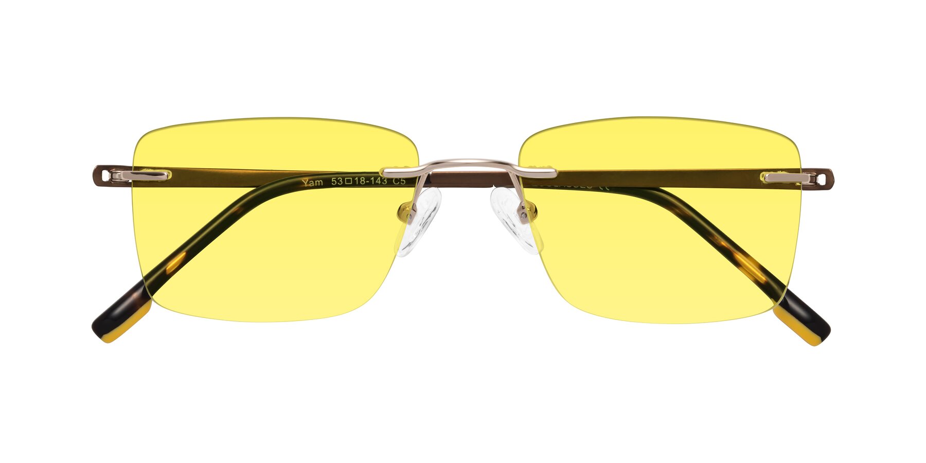 Folded Front of Yam in Gold-Brown with Medium Yellow Tinted Lenses