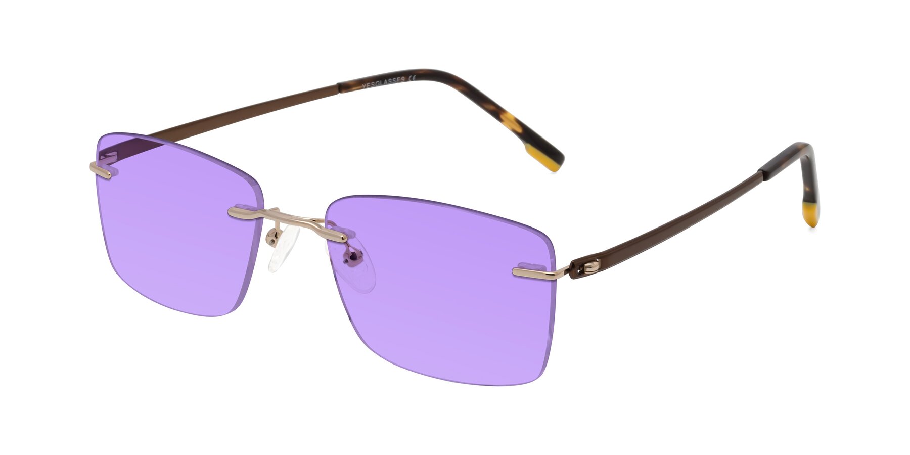 Angle of Yam in Gold-Brown with Medium Purple Tinted Lenses