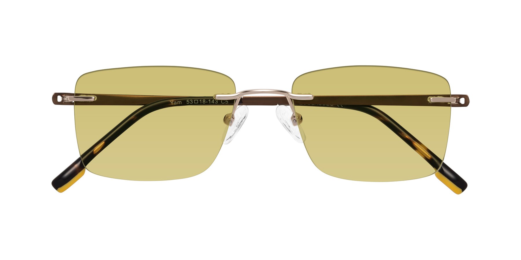 Folded Front of Yam in Gold-Brown with Medium Champagne Tinted Lenses