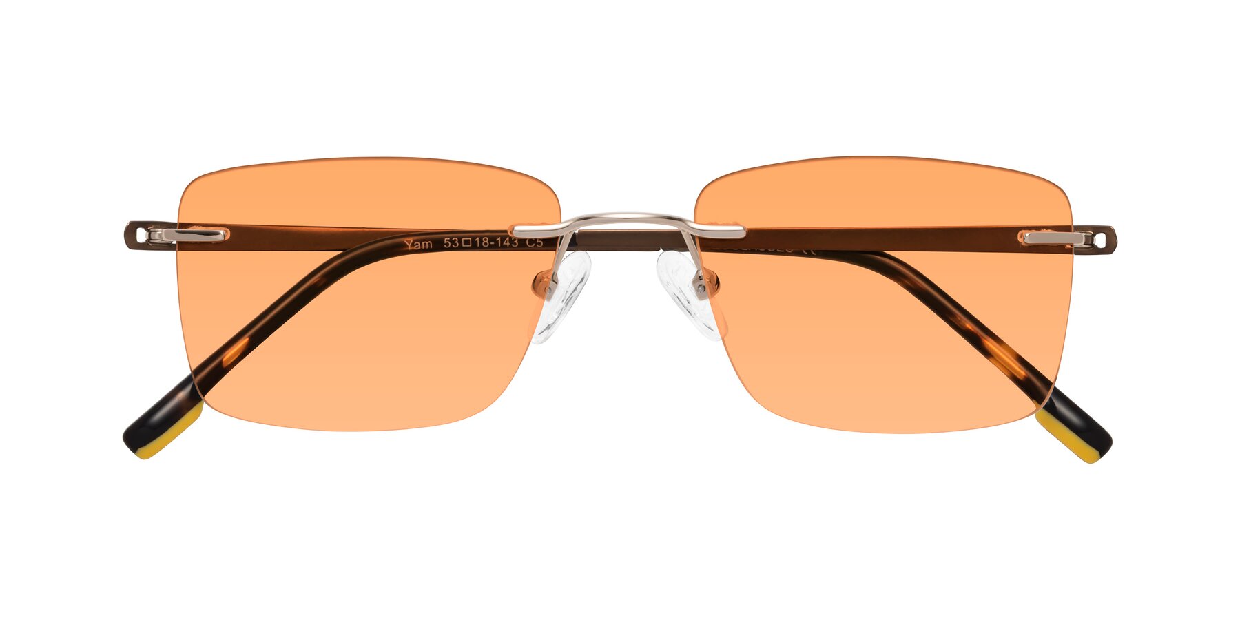 Folded Front of Yam in Gold-Brown with Medium Orange Tinted Lenses