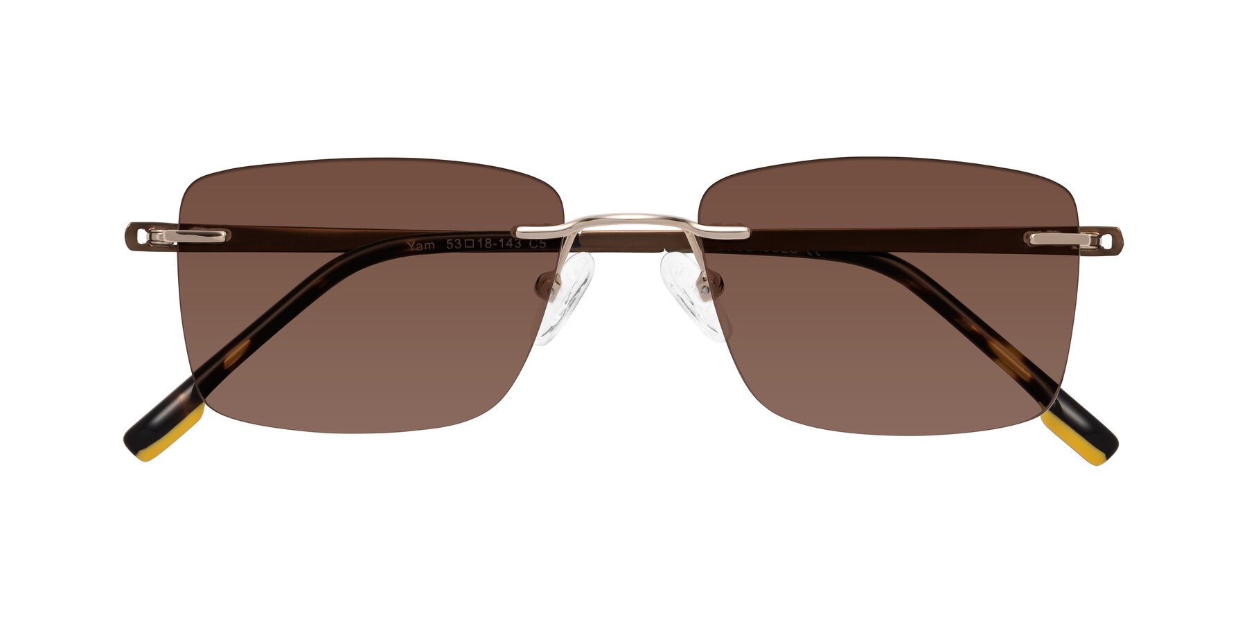 Folded Front of Yam in Gold-Brown with Brown Tinted Lenses