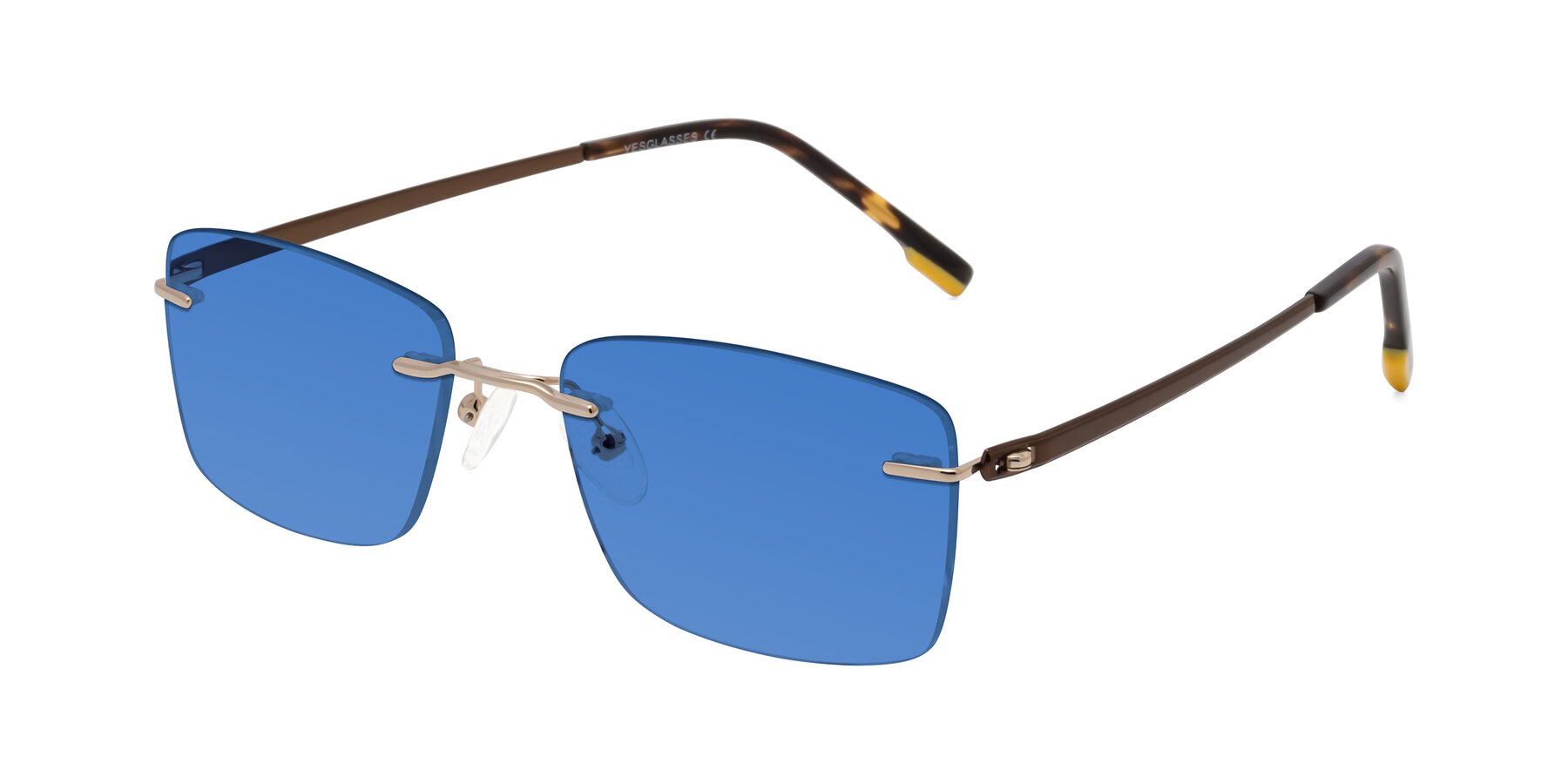 Angle of Yam in Gold-Brown with Blue Tinted Lenses