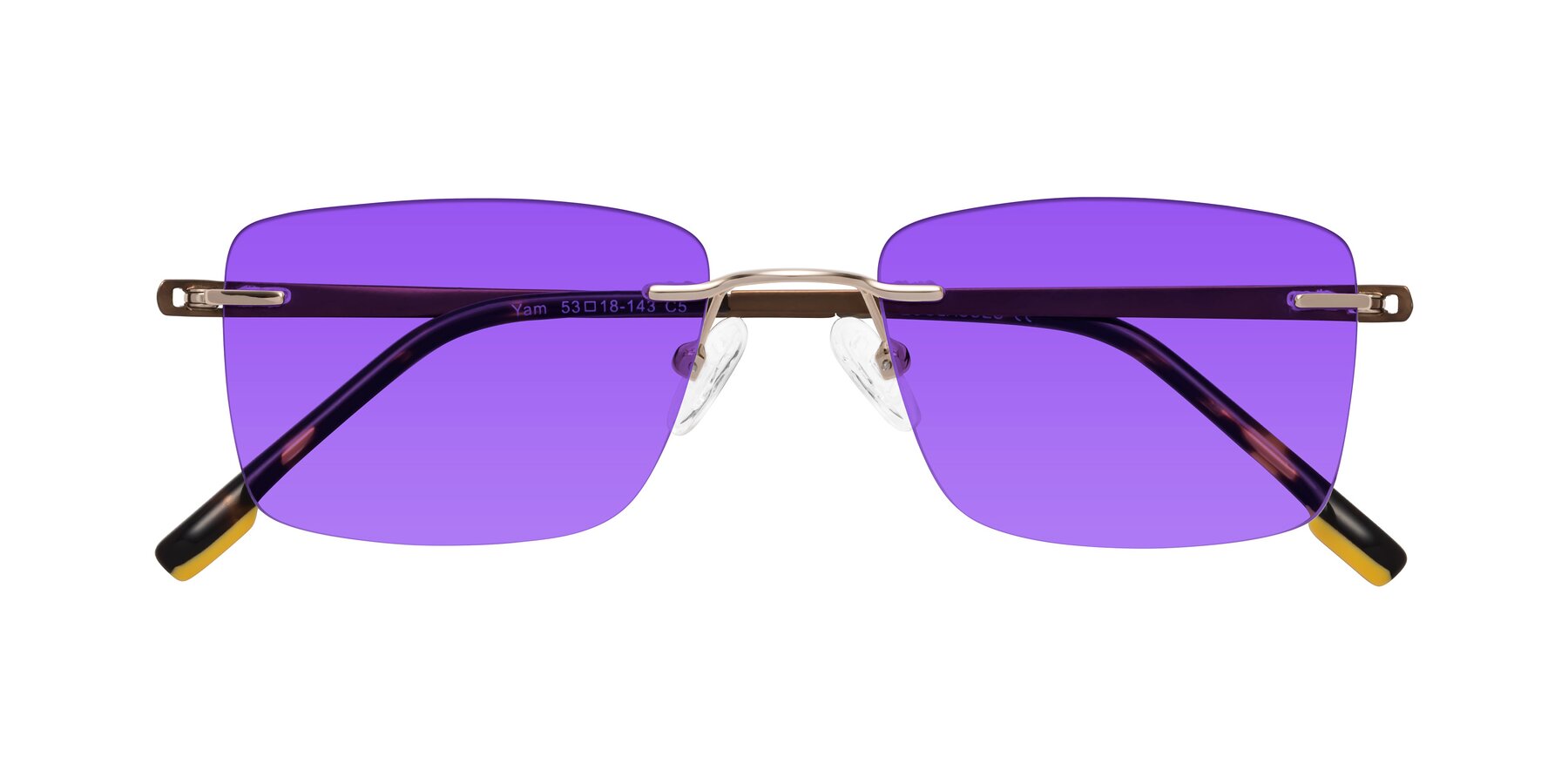 Folded Front of Yam in Gold-Brown with Purple Tinted Lenses