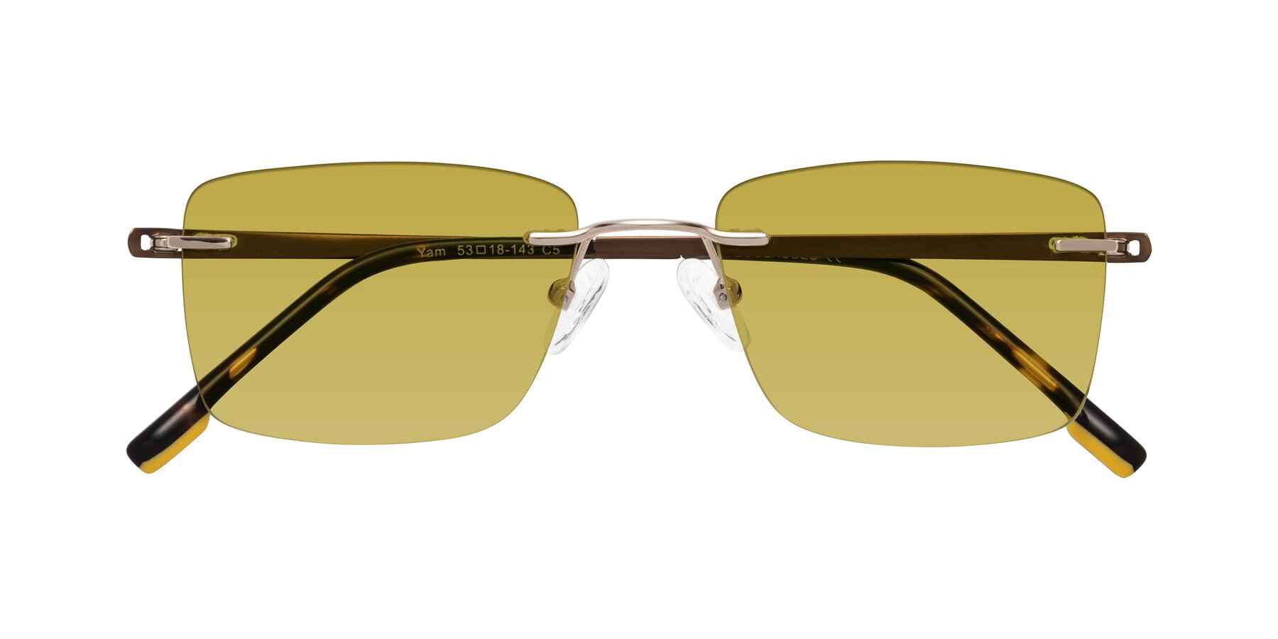 Folded Front of Yam in Gold-Brown with Champagne Tinted Lenses