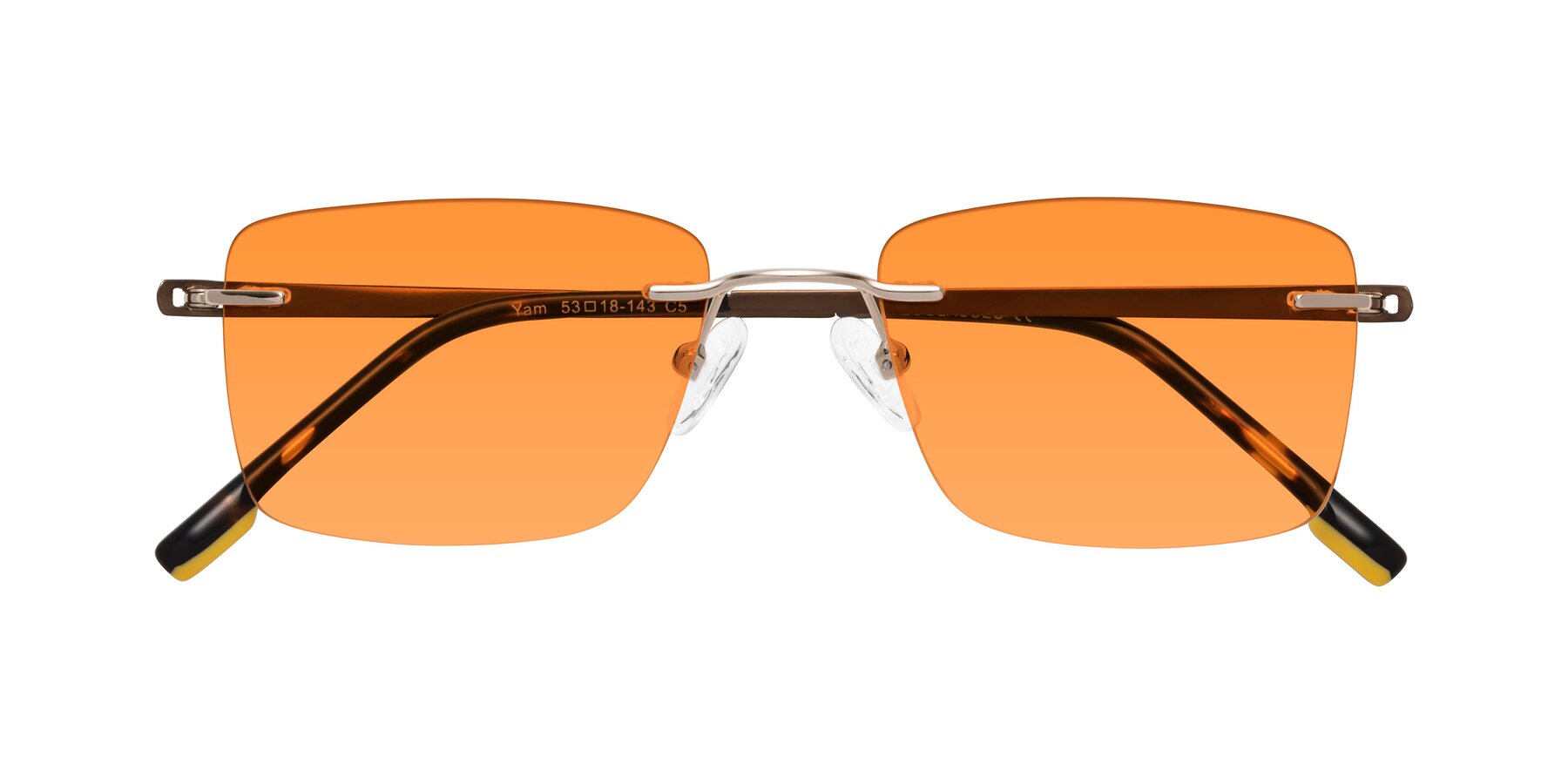 Folded Front of Yam in Gold-Brown with Orange Tinted Lenses