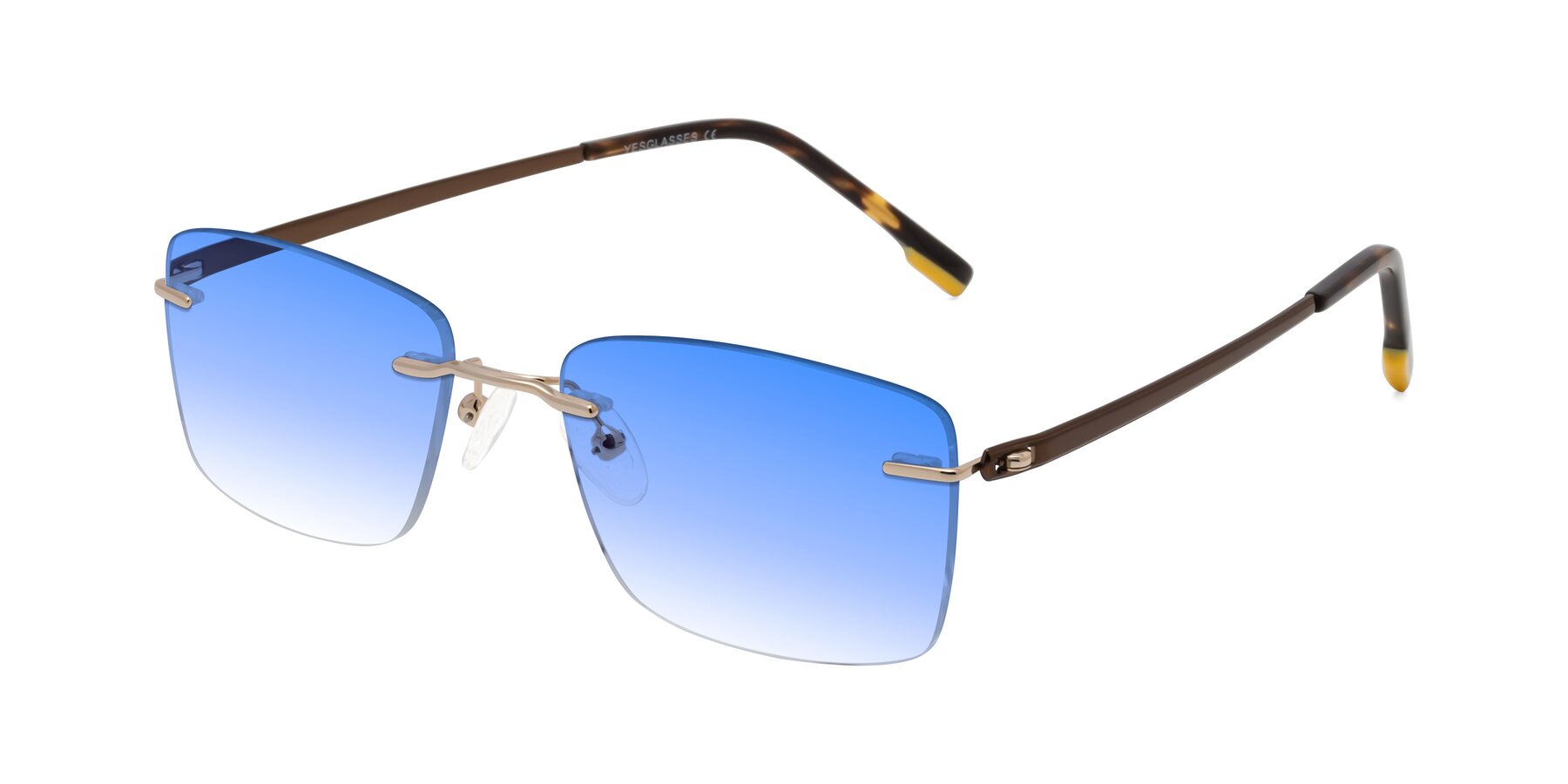 Angle of Yam in Gold-Brown with Blue Gradient Lenses