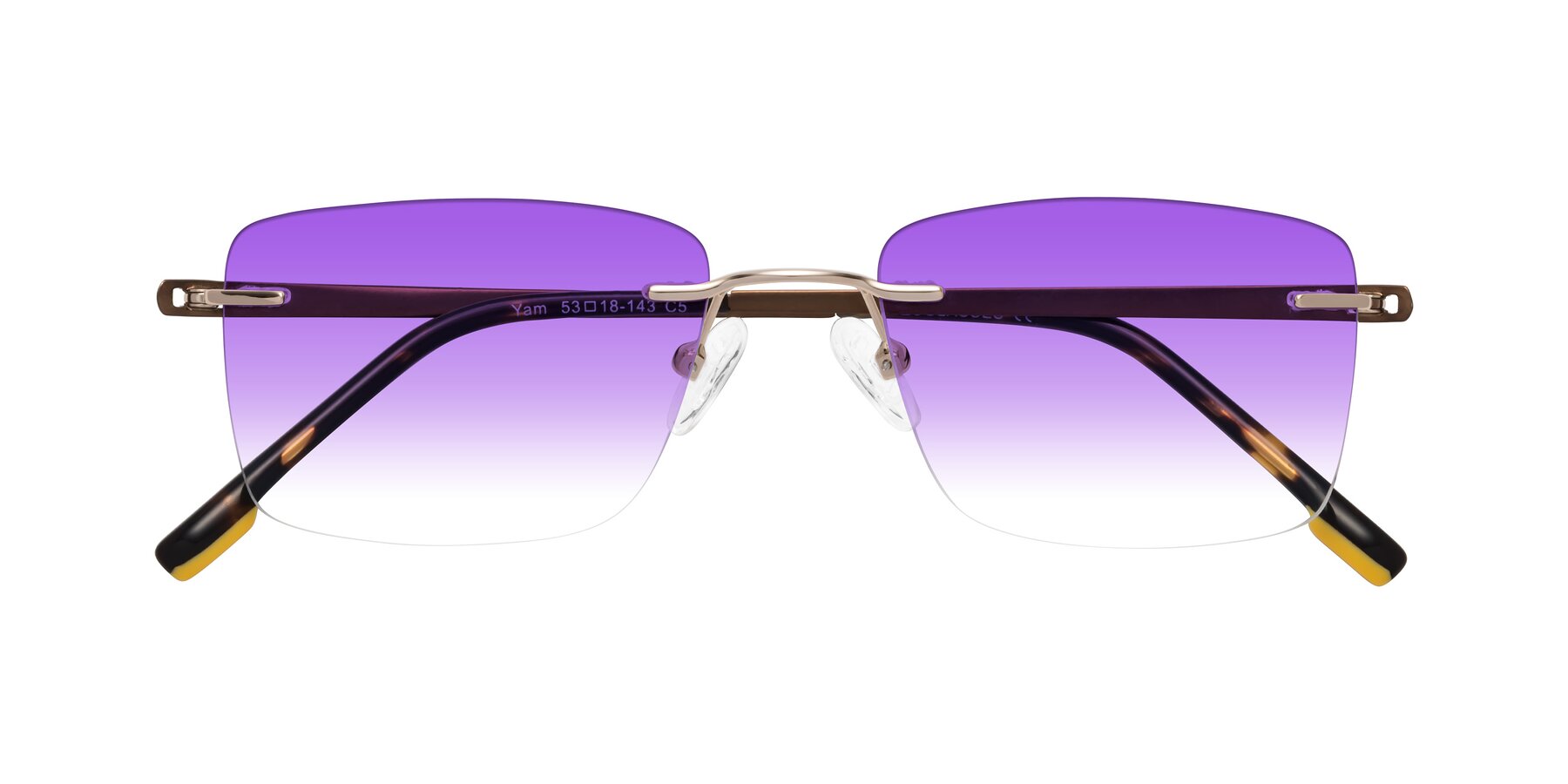 Folded Front of Yam in Gold-Brown with Purple Gradient Lenses