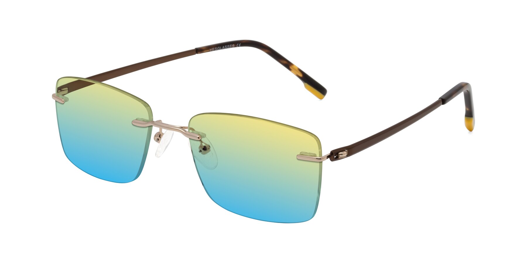 Angle of Yam in Gold-Brown with Yellow / Blue Gradient Lenses