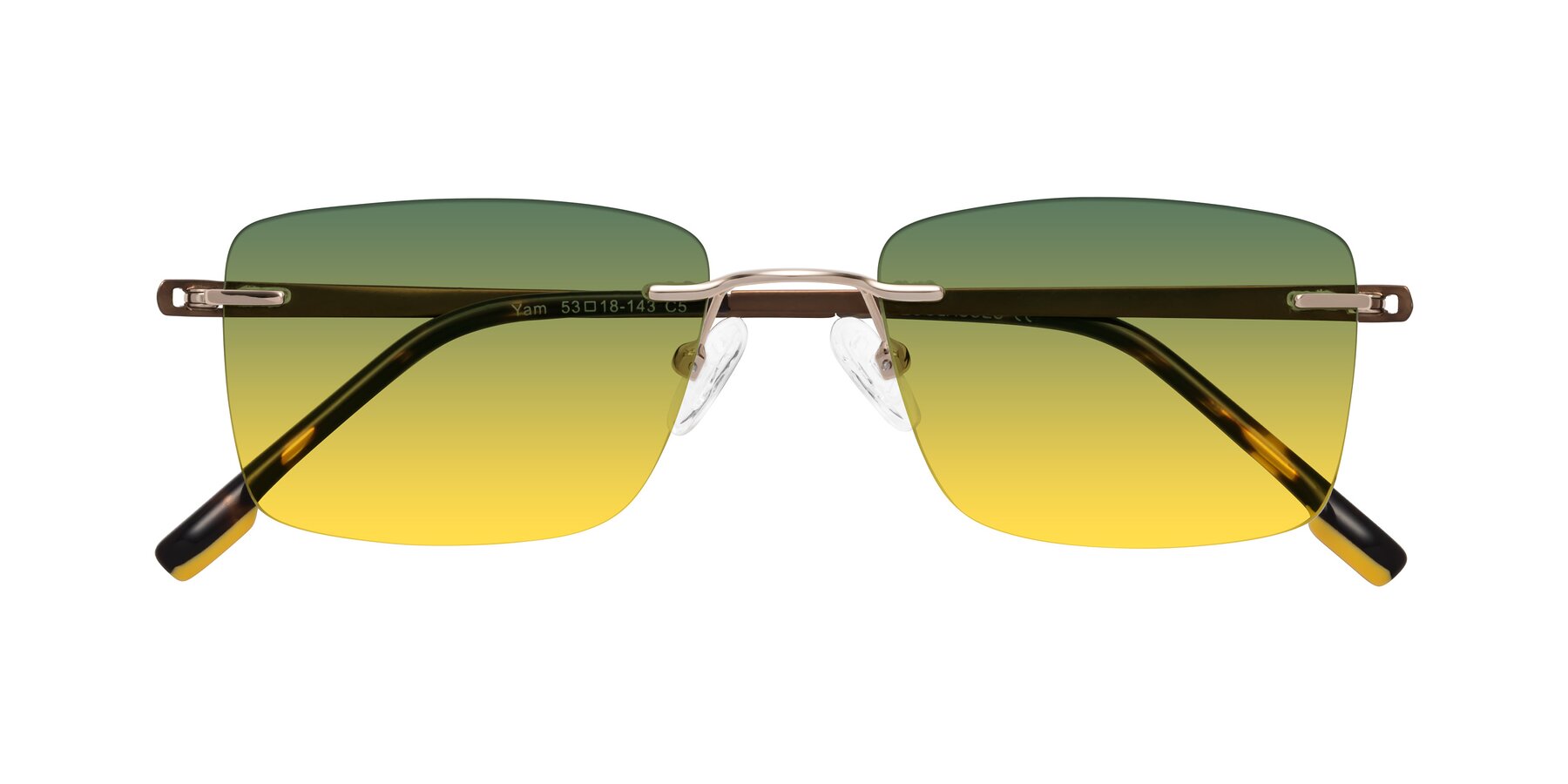 Folded Front of Yam in Gold-Brown with Green / Yellow Gradient Lenses