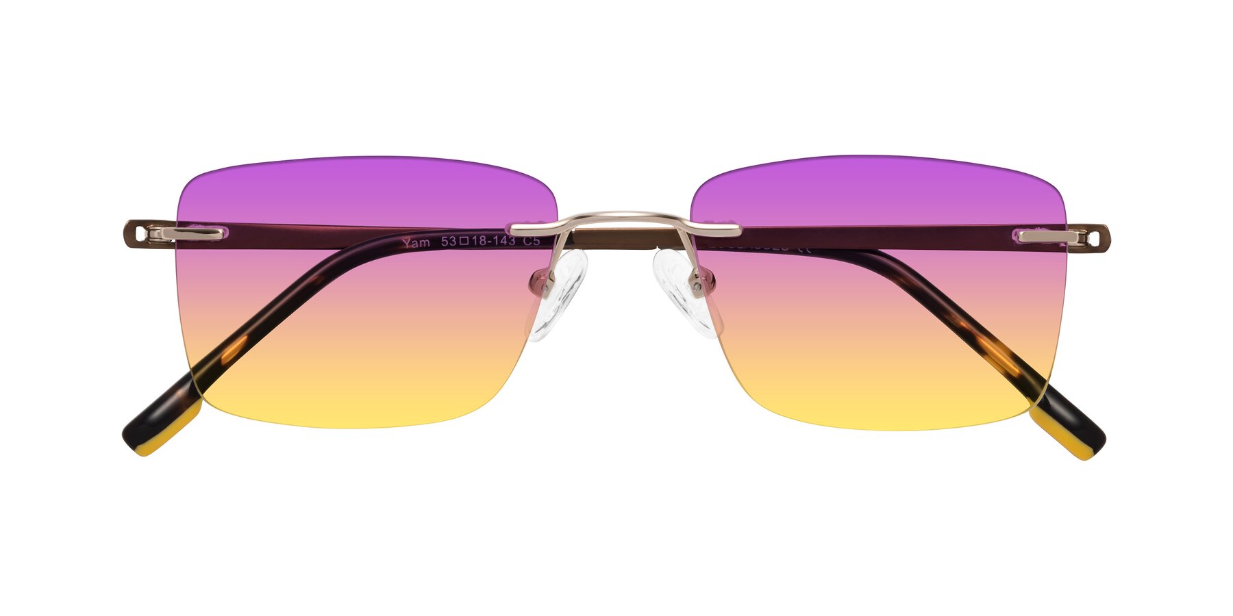 Folded Front of Yam in Gold-Brown with Purple / Yellow Gradient Lenses