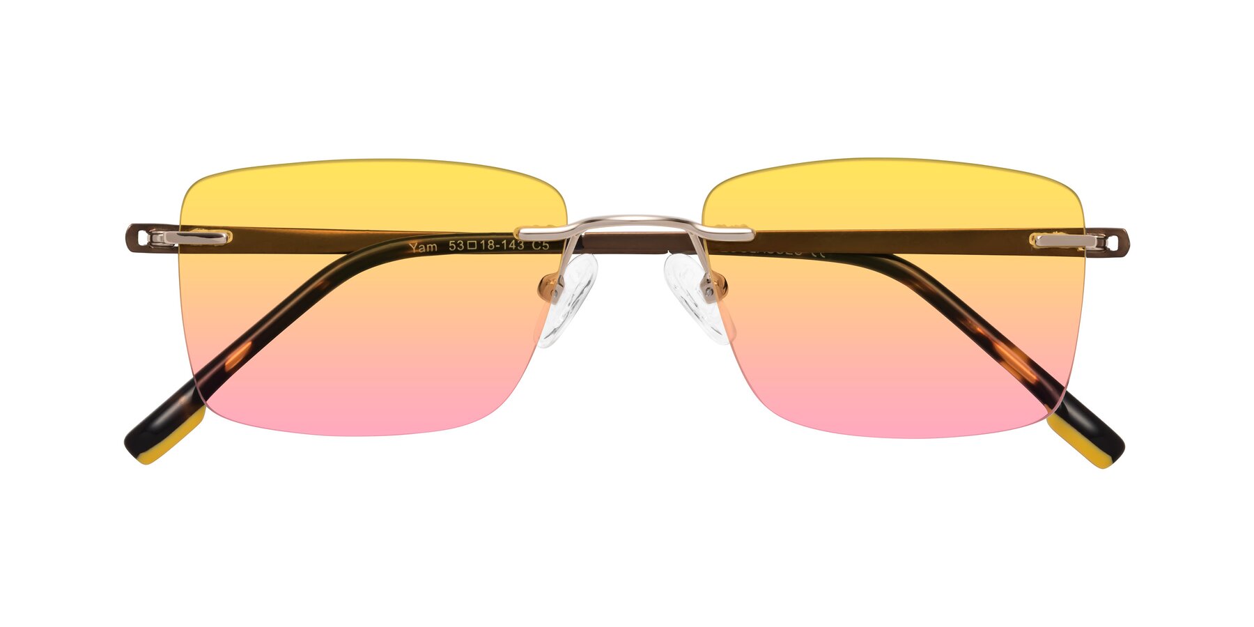 Folded Front of Yam in Gold-Brown with Yellow / Pink Gradient Lenses