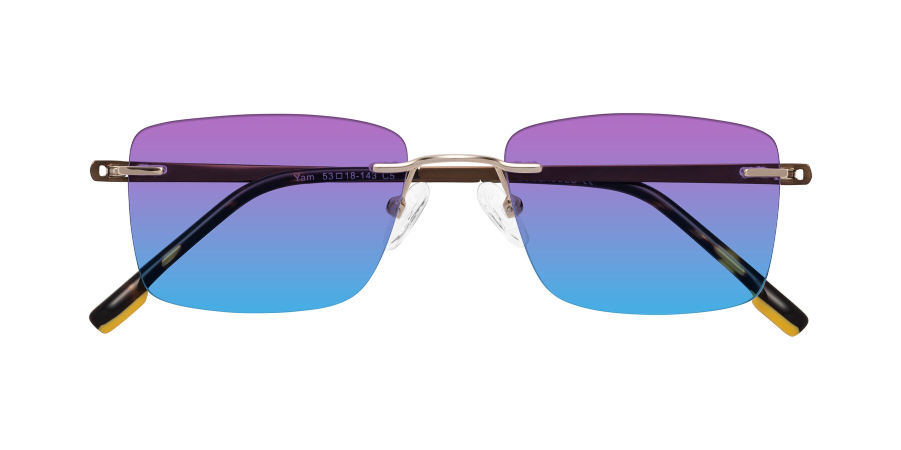 Folded Front of Yam in Gold-Brown with Purple / Blue Gradient Lenses