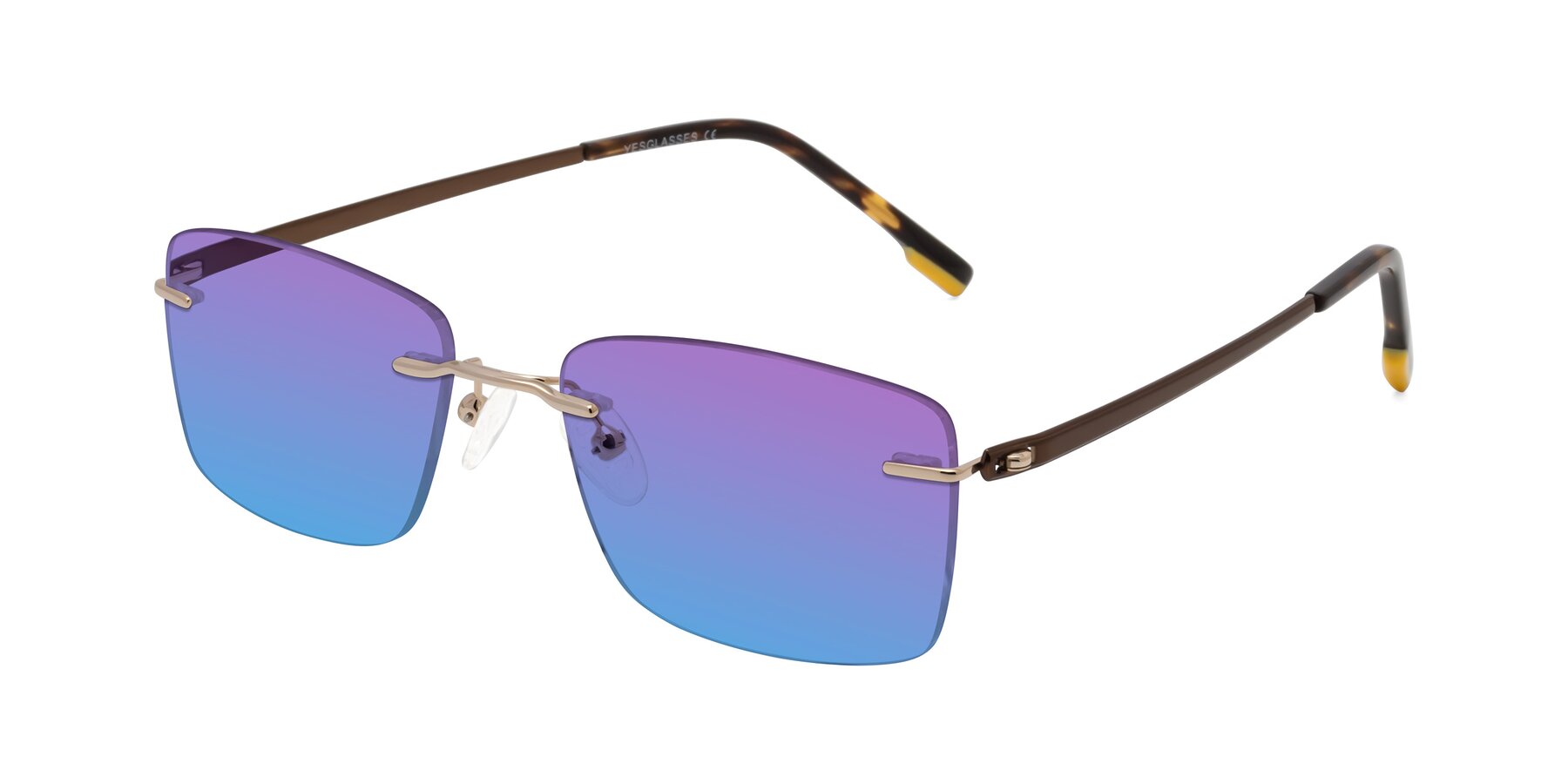 Angle of Yam in Gold-Brown with Purple / Blue Gradient Lenses