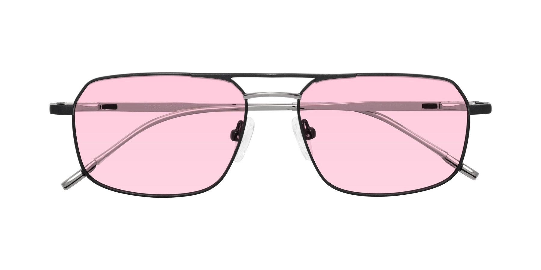 Folded Front of Taro in Black with Light Pink Tinted Lenses