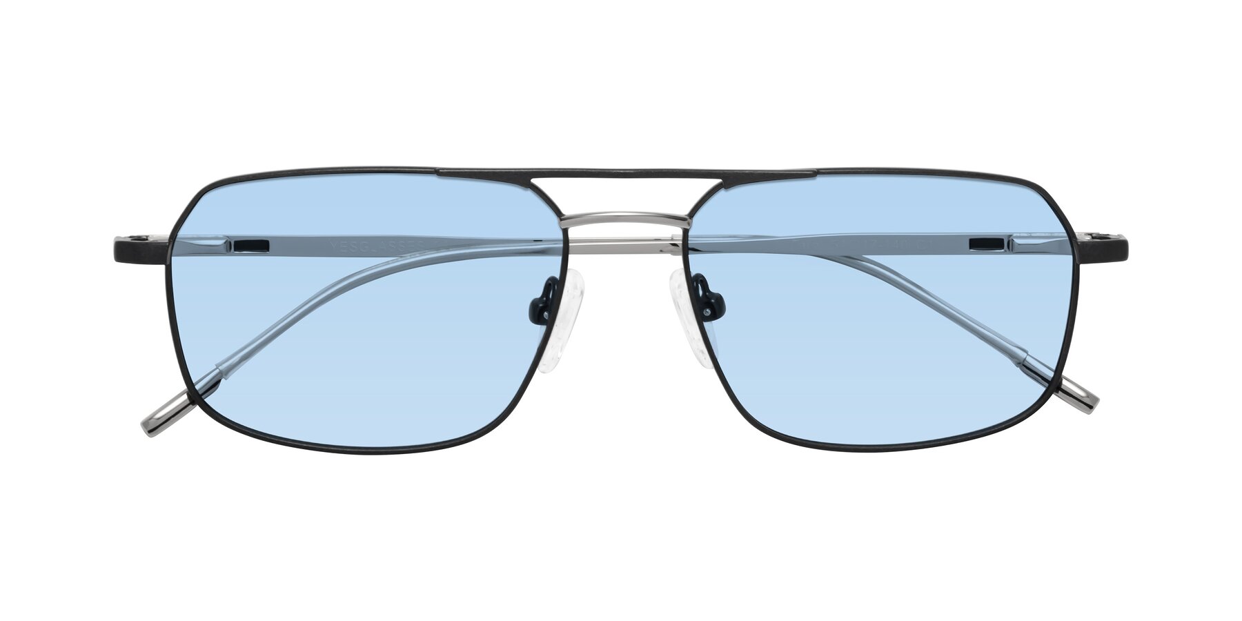 Folded Front of Taro in Black with Light Blue Tinted Lenses