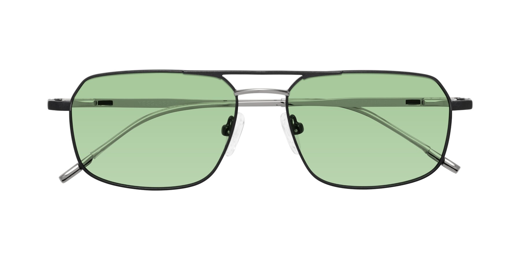 Folded Front of Taro in Black with Medium Green Tinted Lenses