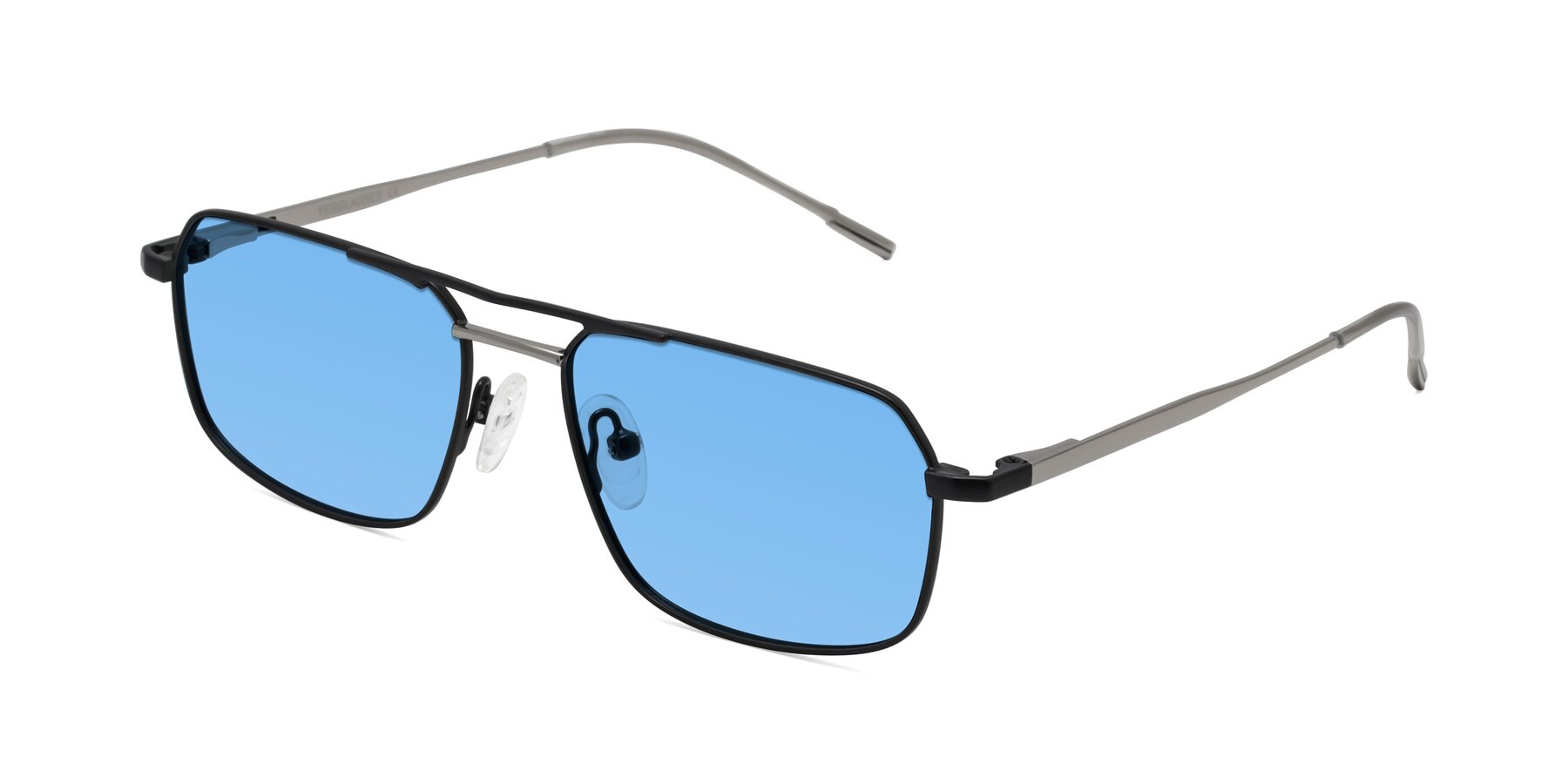 Angle of Taro in Black with Medium Blue Tinted Lenses