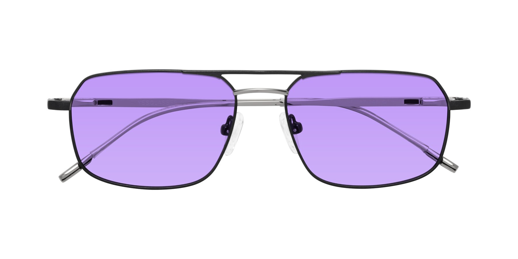 Folded Front of Taro in Black with Medium Purple Tinted Lenses