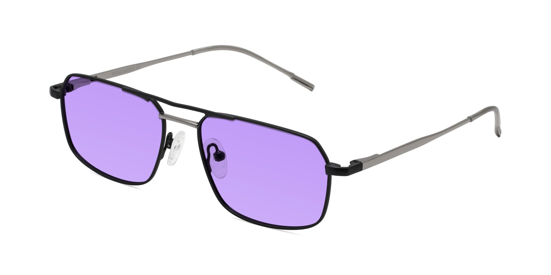 Angle of Taro in Black with Medium Purple Tinted Lenses