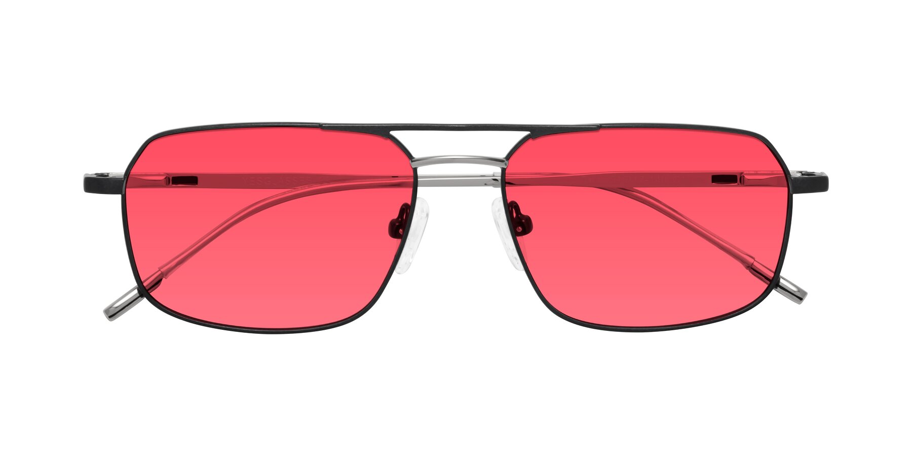 Folded Front of Taro in Black with Red Tinted Lenses