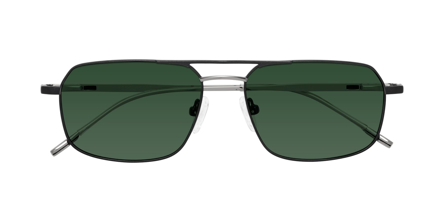 Folded Front of Taro in Black with Green Tinted Lenses