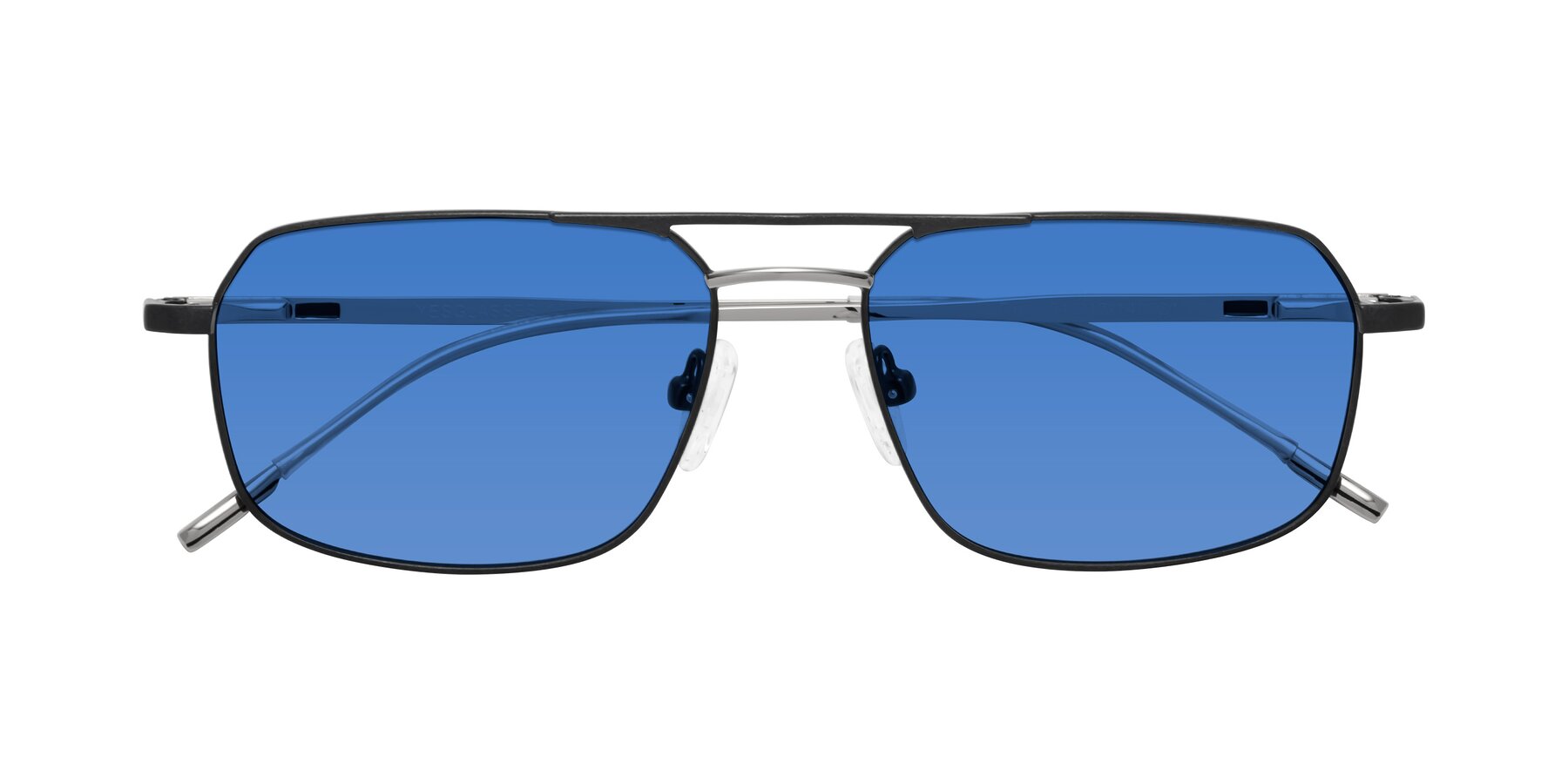 Folded Front of Taro in Black with Blue Tinted Lenses