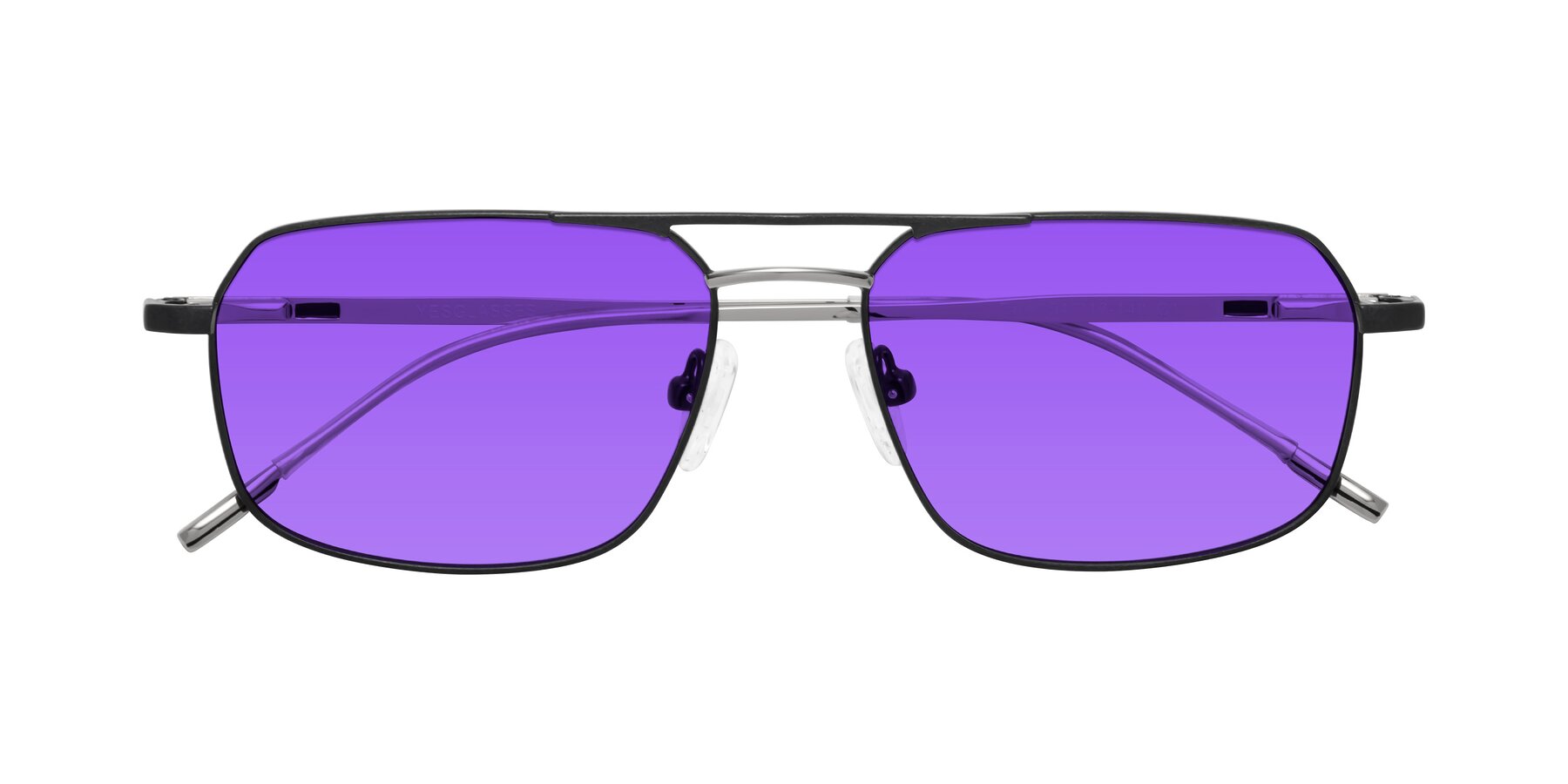 Folded Front of Taro in Black with Purple Tinted Lenses