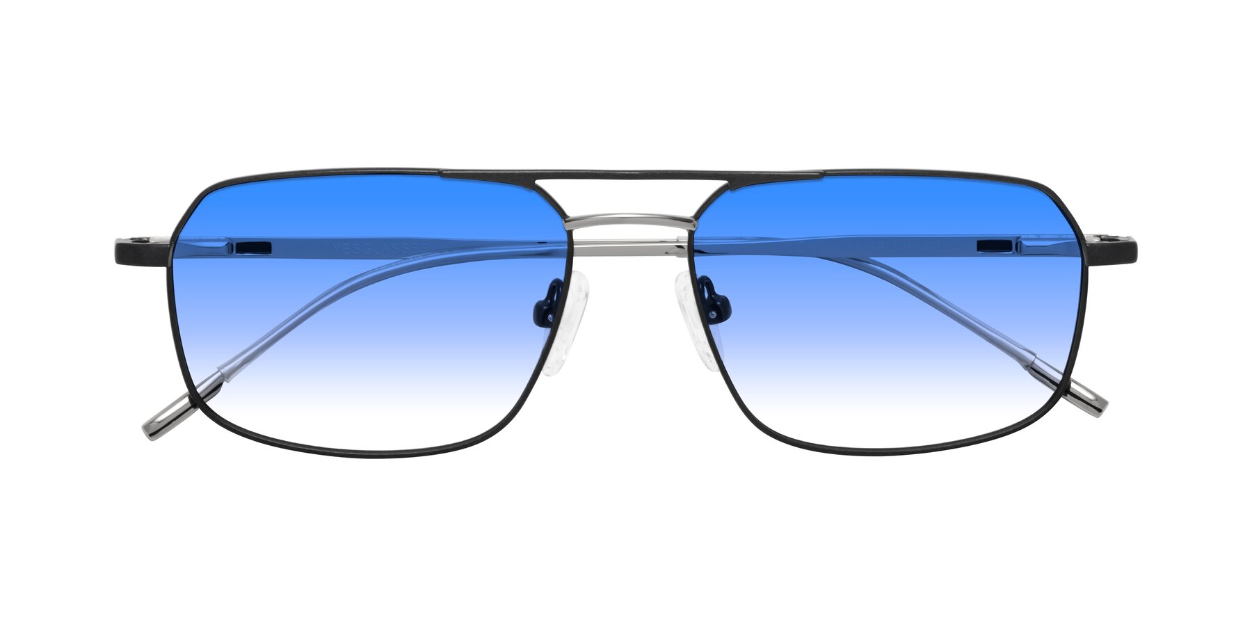 Folded Front of Taro in Black with Blue Gradient Lenses