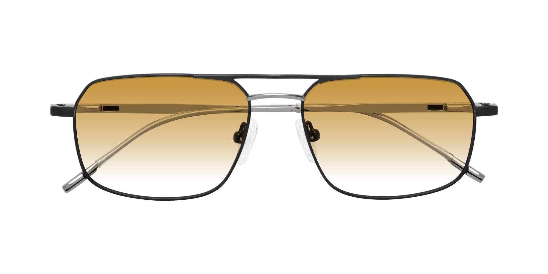 Folded Front of Taro in Black with Champagne Gradient Lenses