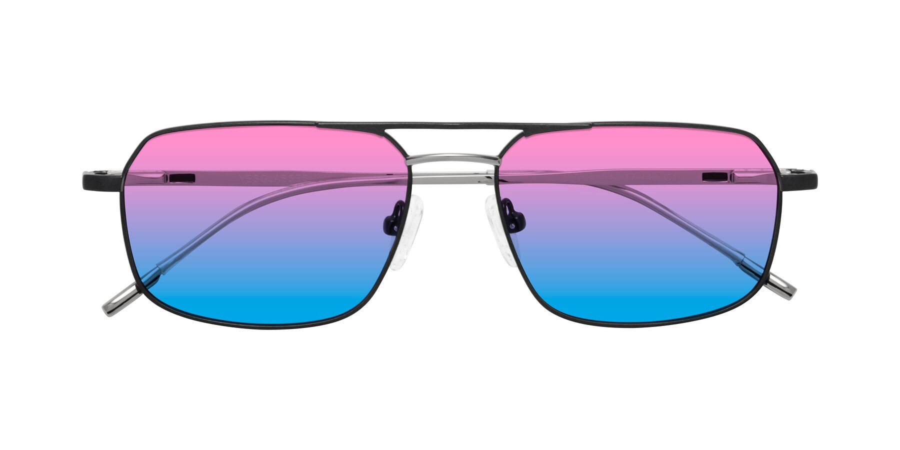 Folded Front of Taro in Black with Pink / Blue Gradient Lenses