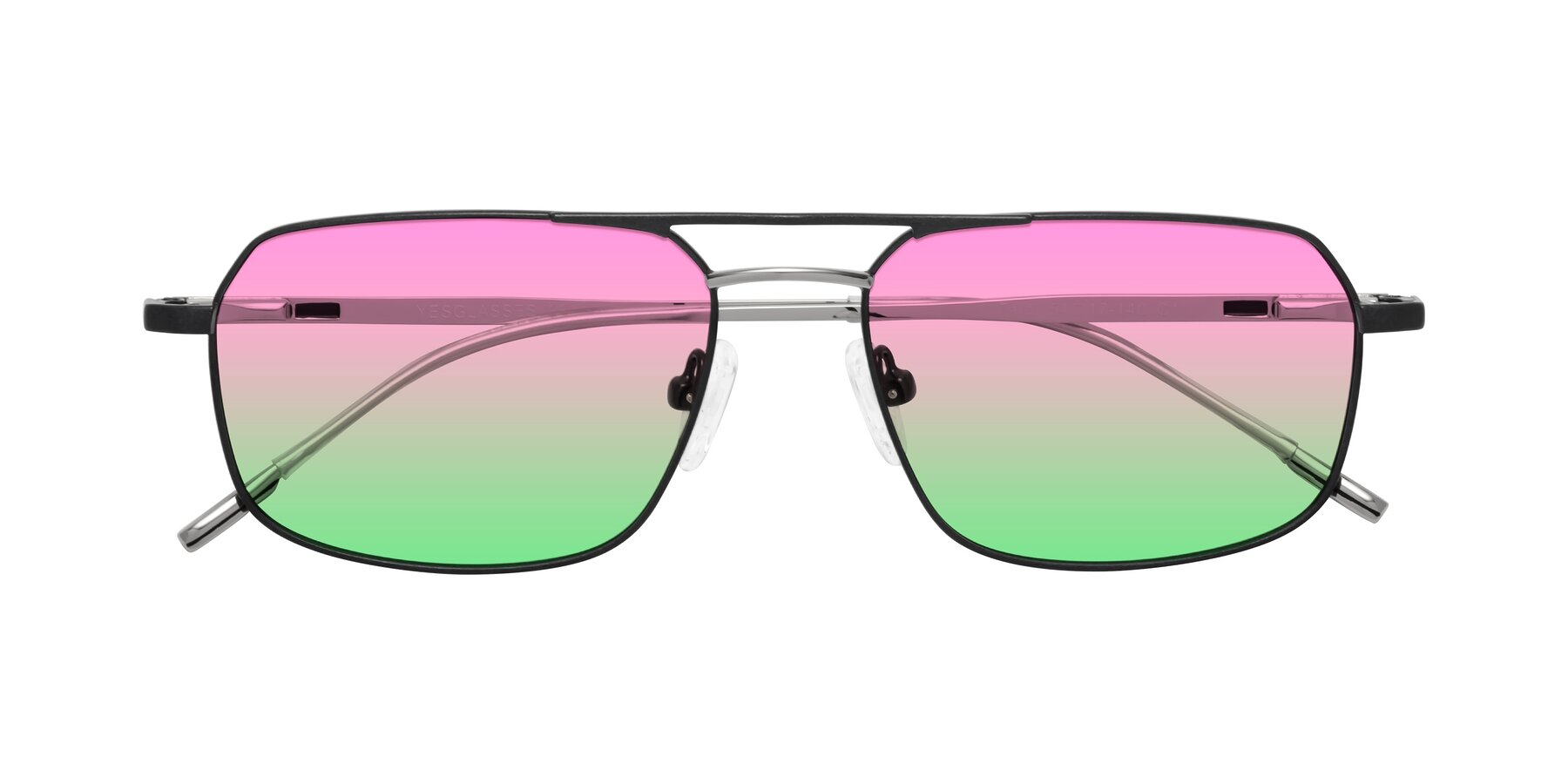 Folded Front of Taro in Black with Pink / Green Gradient Lenses