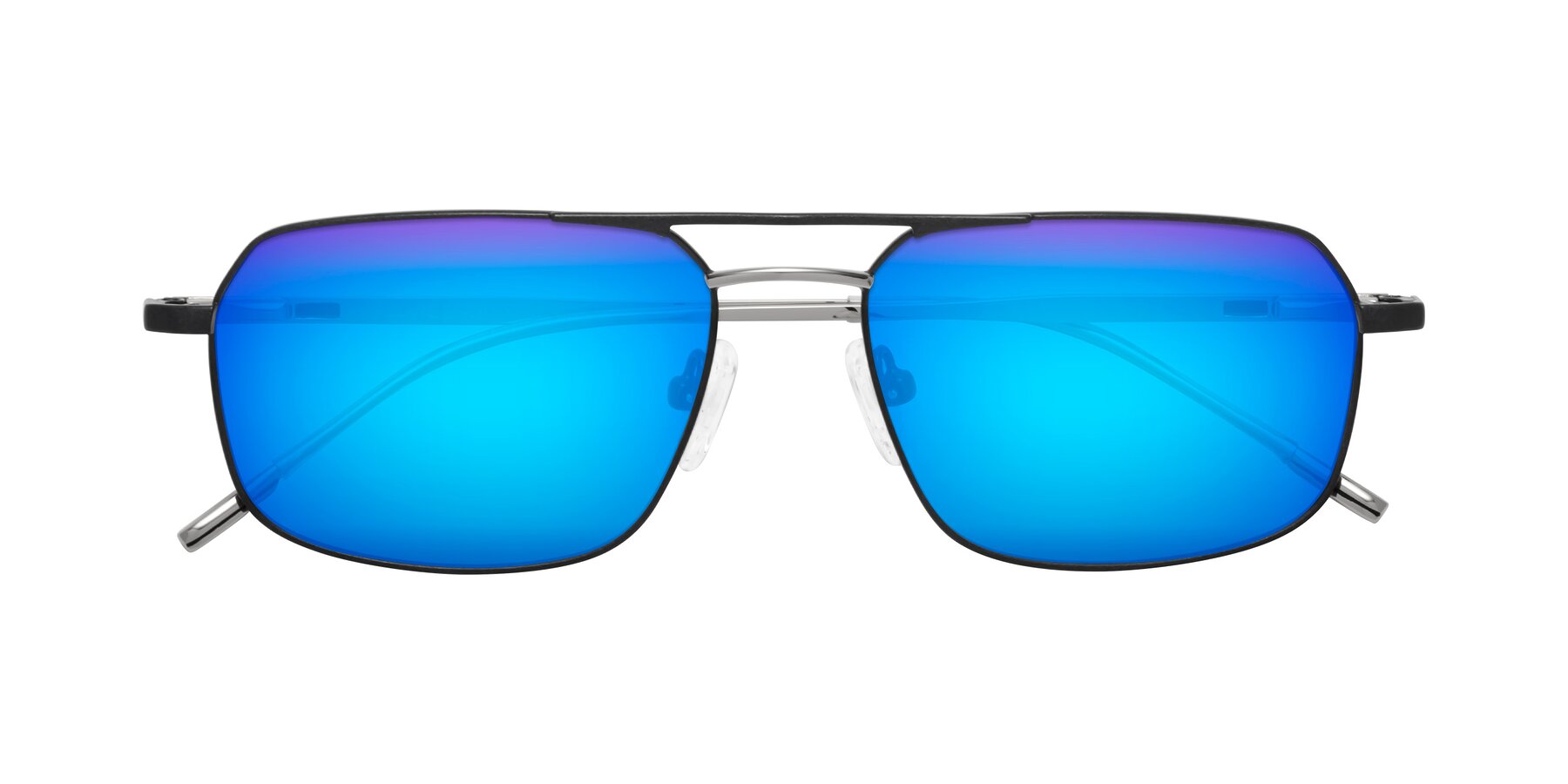 Folded Front of Taro in Black with Blue Mirrored Lenses