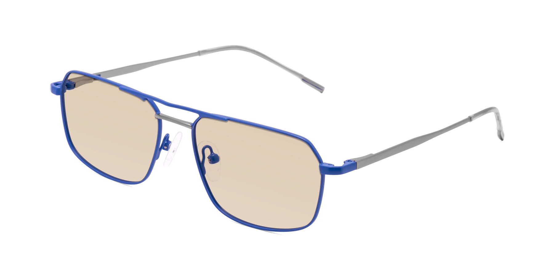 Angle of Taro in Sapphire Blue with Light Brown Tinted Lenses