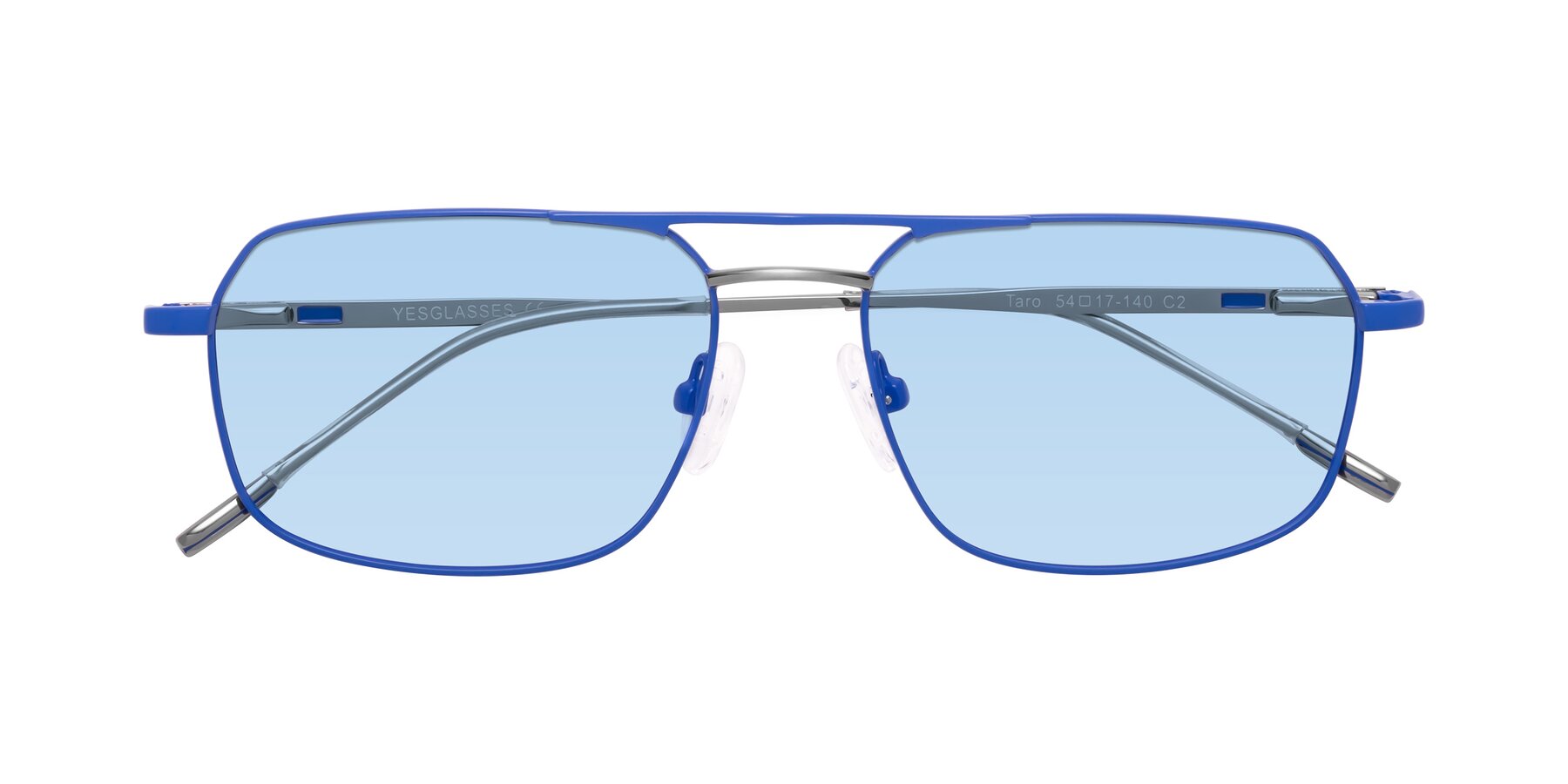 Folded Front of Taro in Sapphire Blue with Light Blue Tinted Lenses