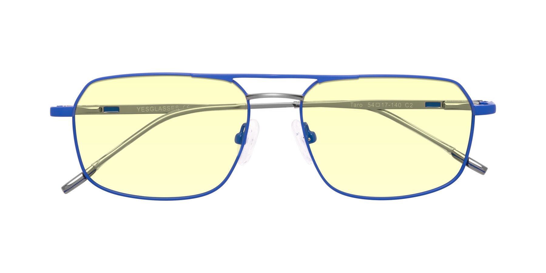 Folded Front of Taro in Sapphire Blue with Light Yellow Tinted Lenses