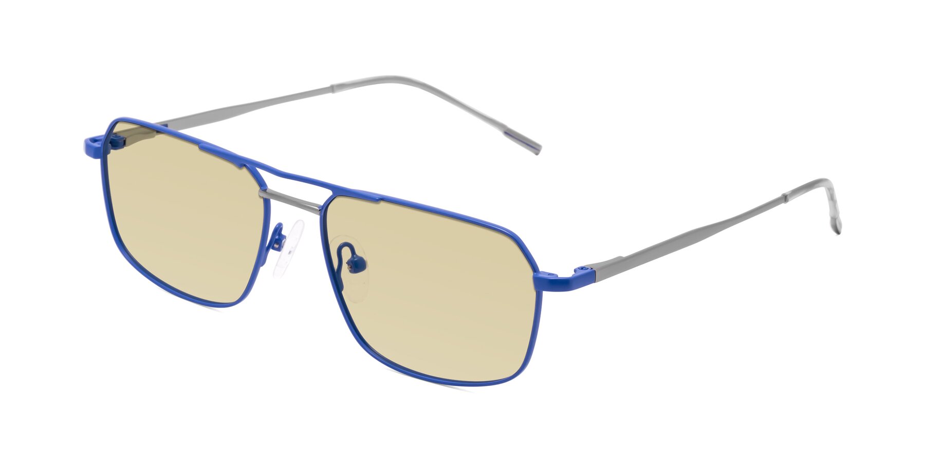 Angle of Taro in Sapphire Blue with Light Champagne Tinted Lenses