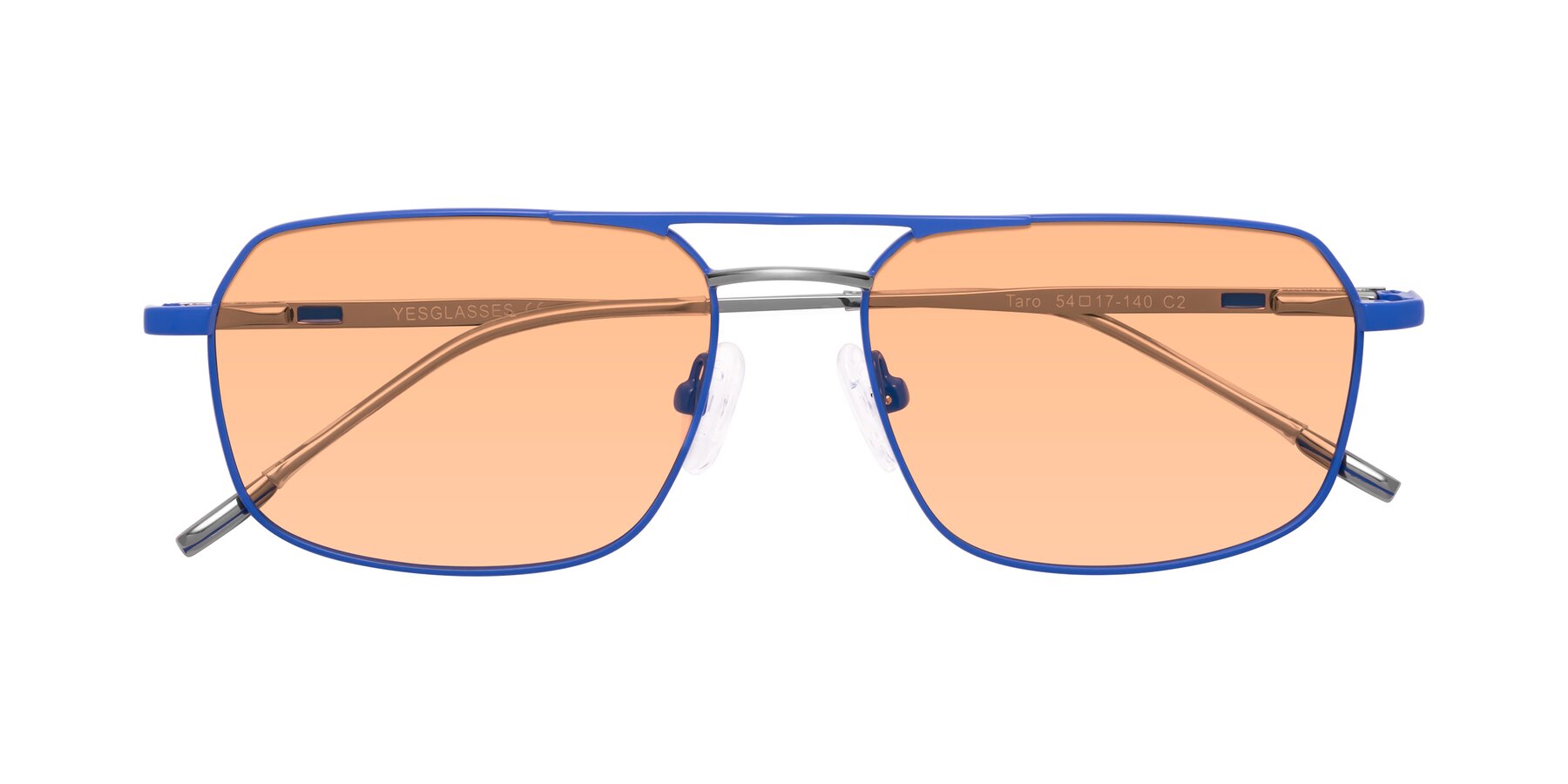 Folded Front of Taro in Sapphire Blue with Light Orange Tinted Lenses