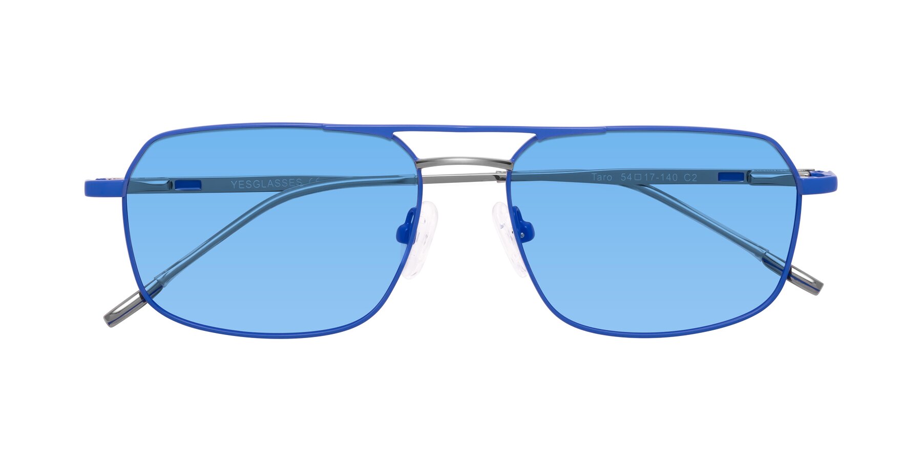 Folded Front of Taro in Sapphire Blue with Medium Blue Tinted Lenses