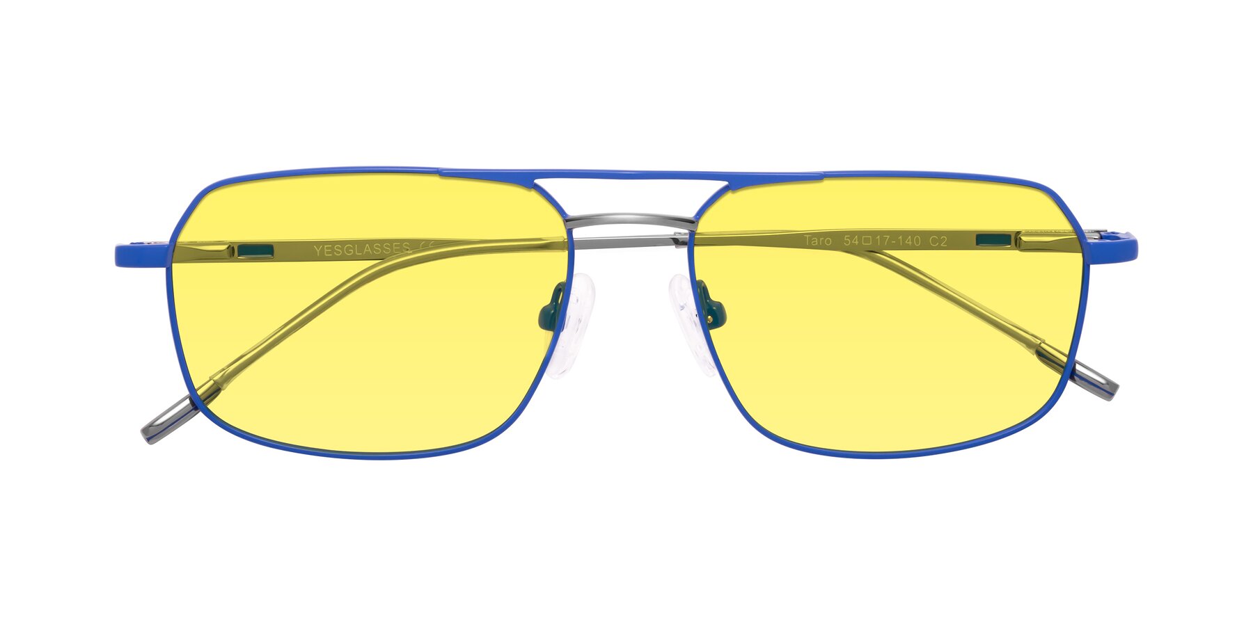 Folded Front of Taro in Sapphire Blue with Medium Yellow Tinted Lenses