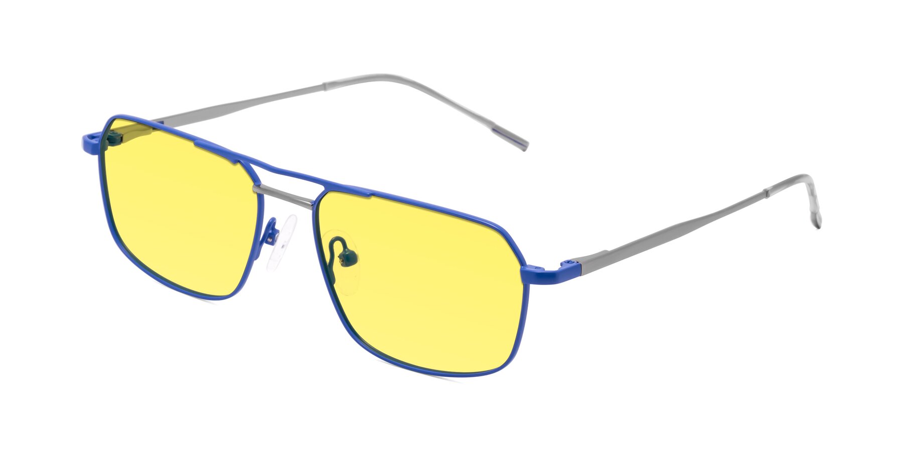 Angle of Taro in Sapphire Blue with Medium Yellow Tinted Lenses