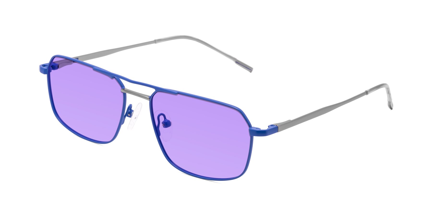 Angle of Taro in Sapphire Blue with Medium Purple Tinted Lenses