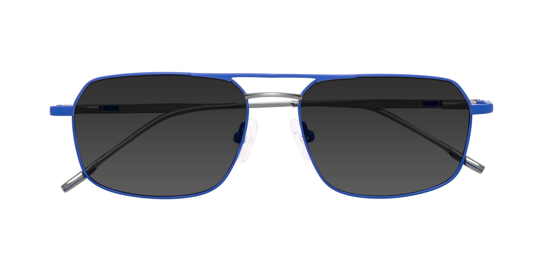 Folded Front of Taro in Sapphire Blue with Gray Tinted Lenses