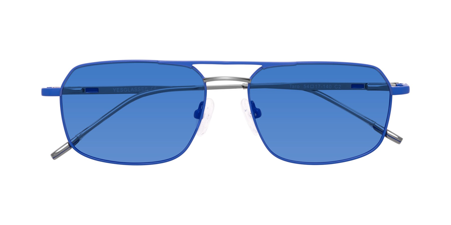 Folded Front of Taro in Sapphire Blue with Blue Tinted Lenses