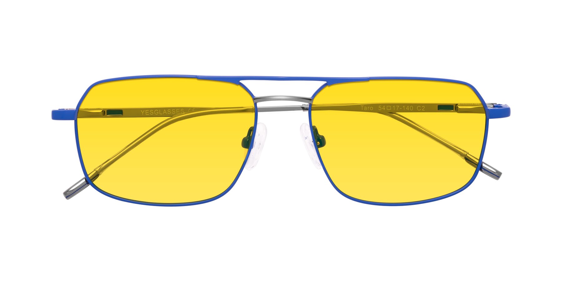 Folded Front of Taro in Sapphire Blue with Yellow Tinted Lenses