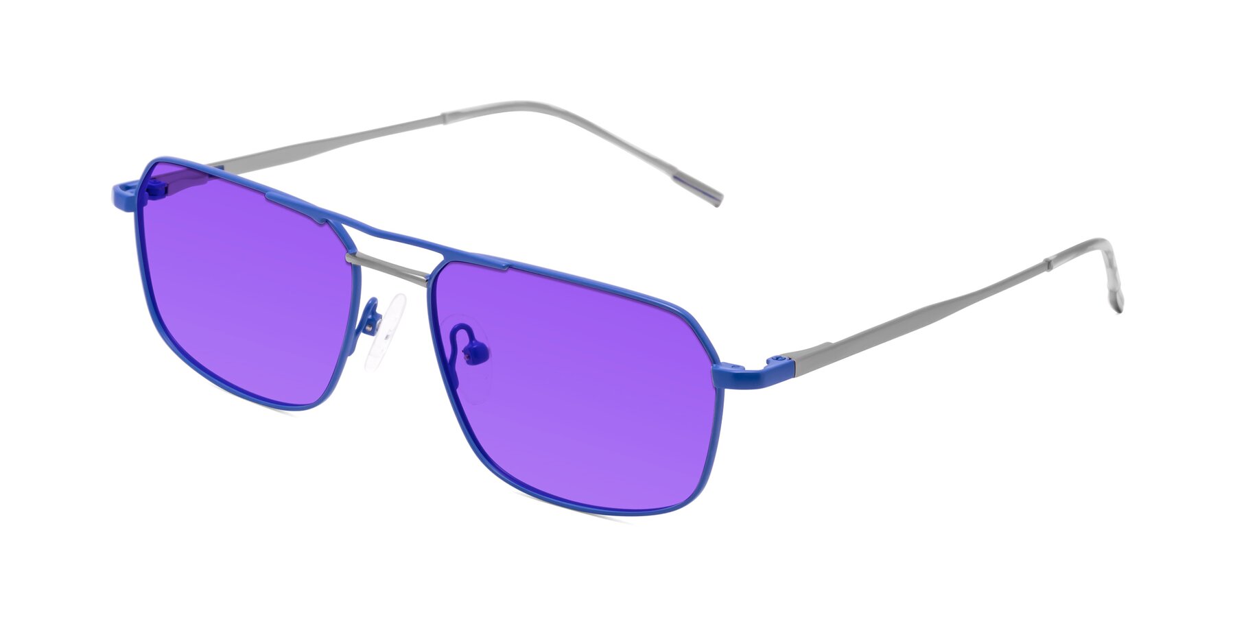 Angle of Taro in Sapphire Blue with Purple Tinted Lenses