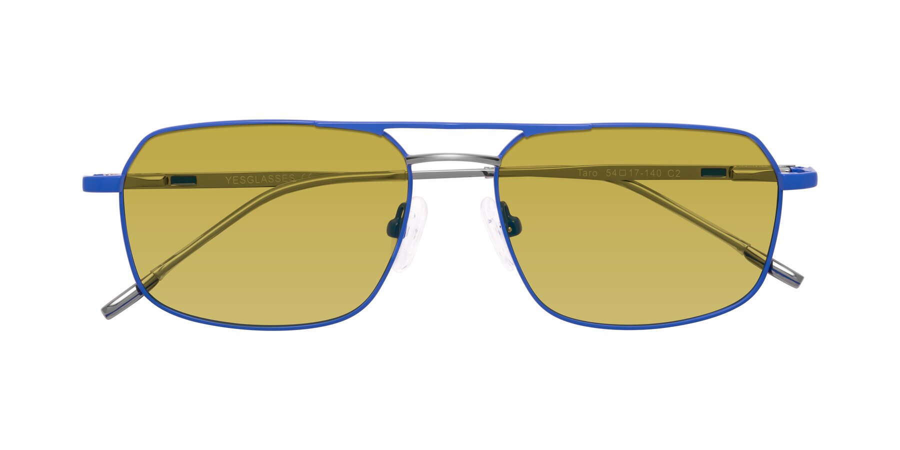 Folded Front of Taro in Sapphire Blue with Champagne Tinted Lenses